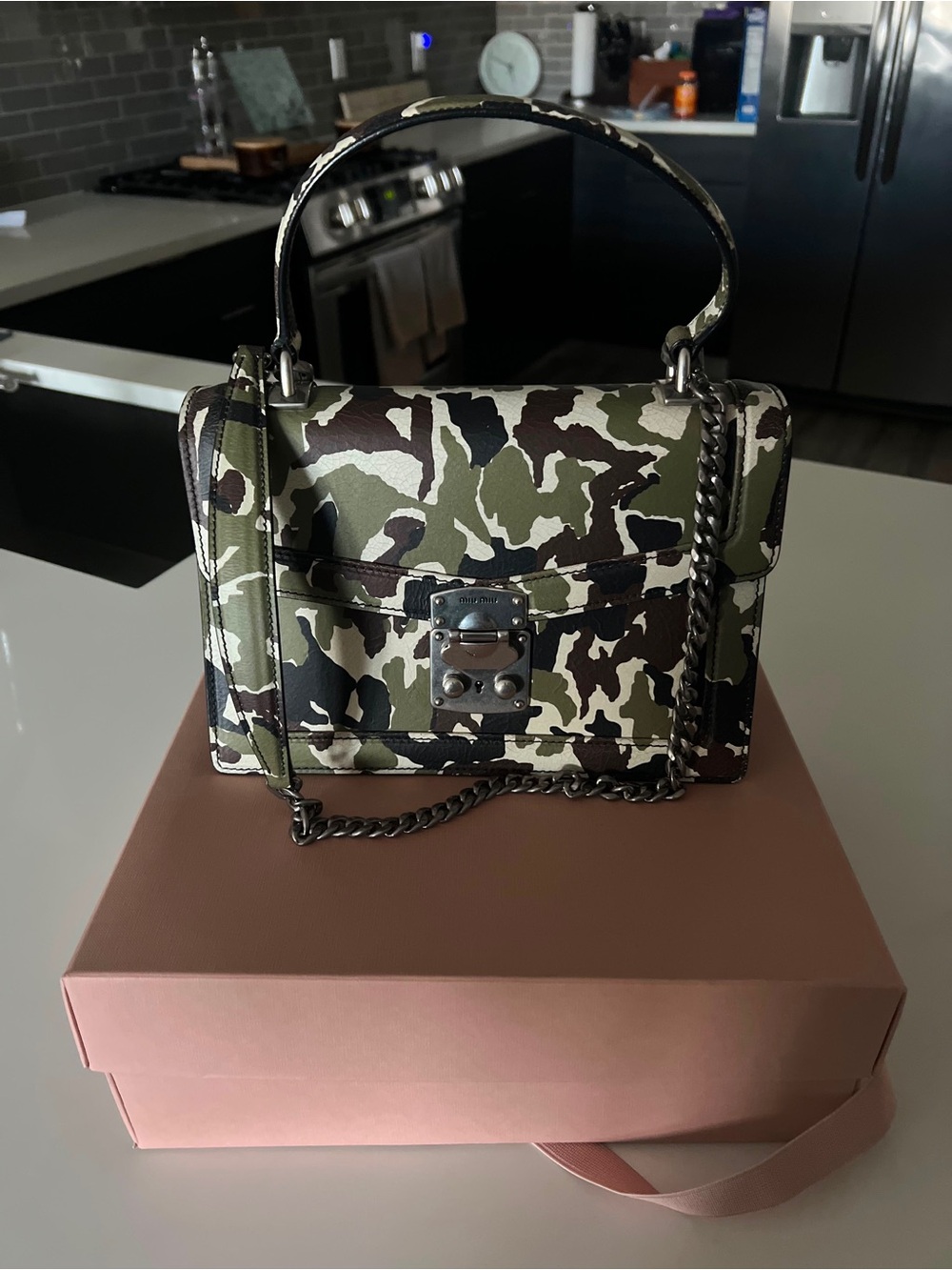 Miu Miu bag 💼 Camouflage Top-Handle Crossbody in Olive Green, Brown, Black